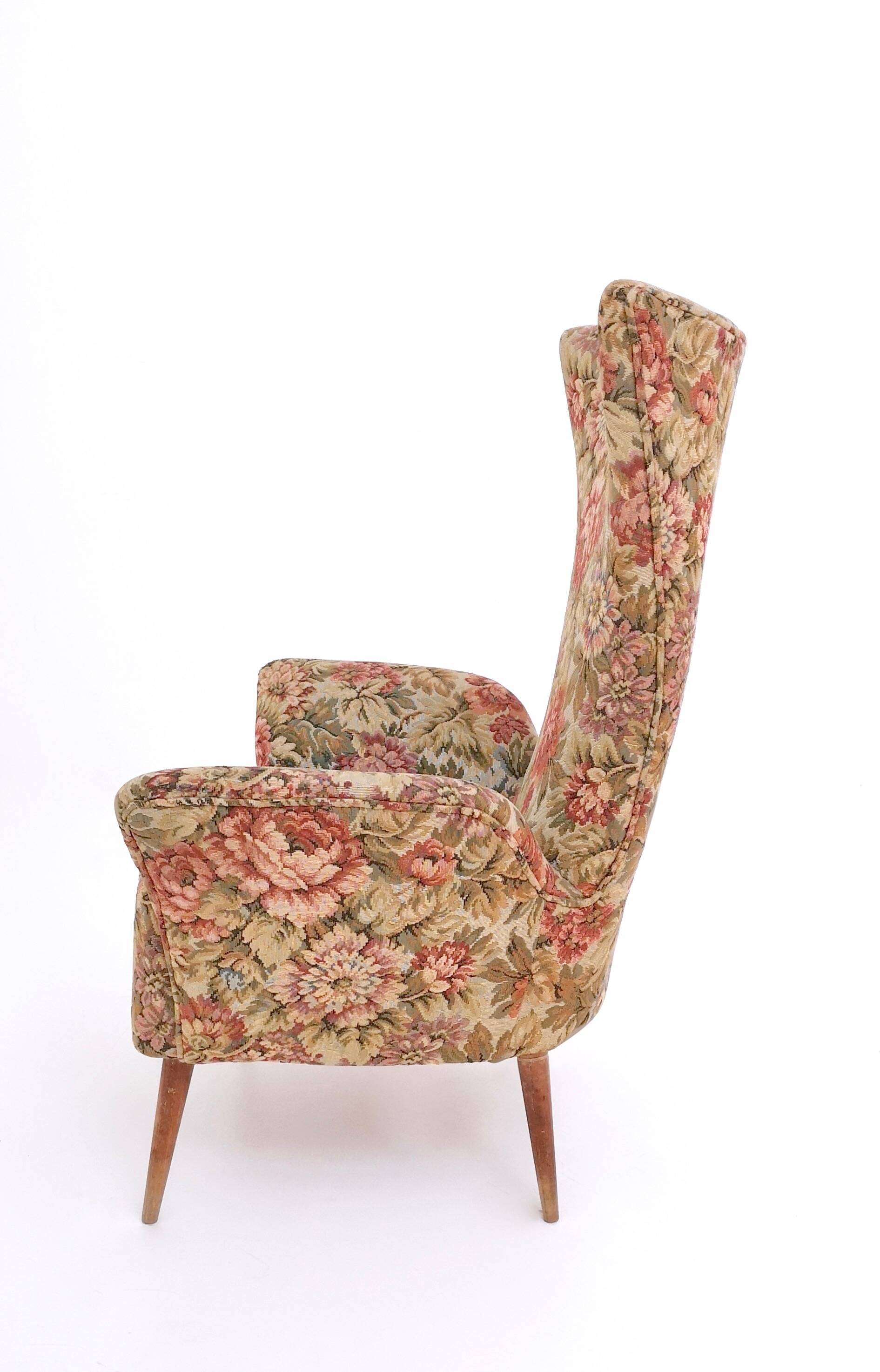 Vintage Floral Fabric Children Armchair with Wooden Legs, Italy