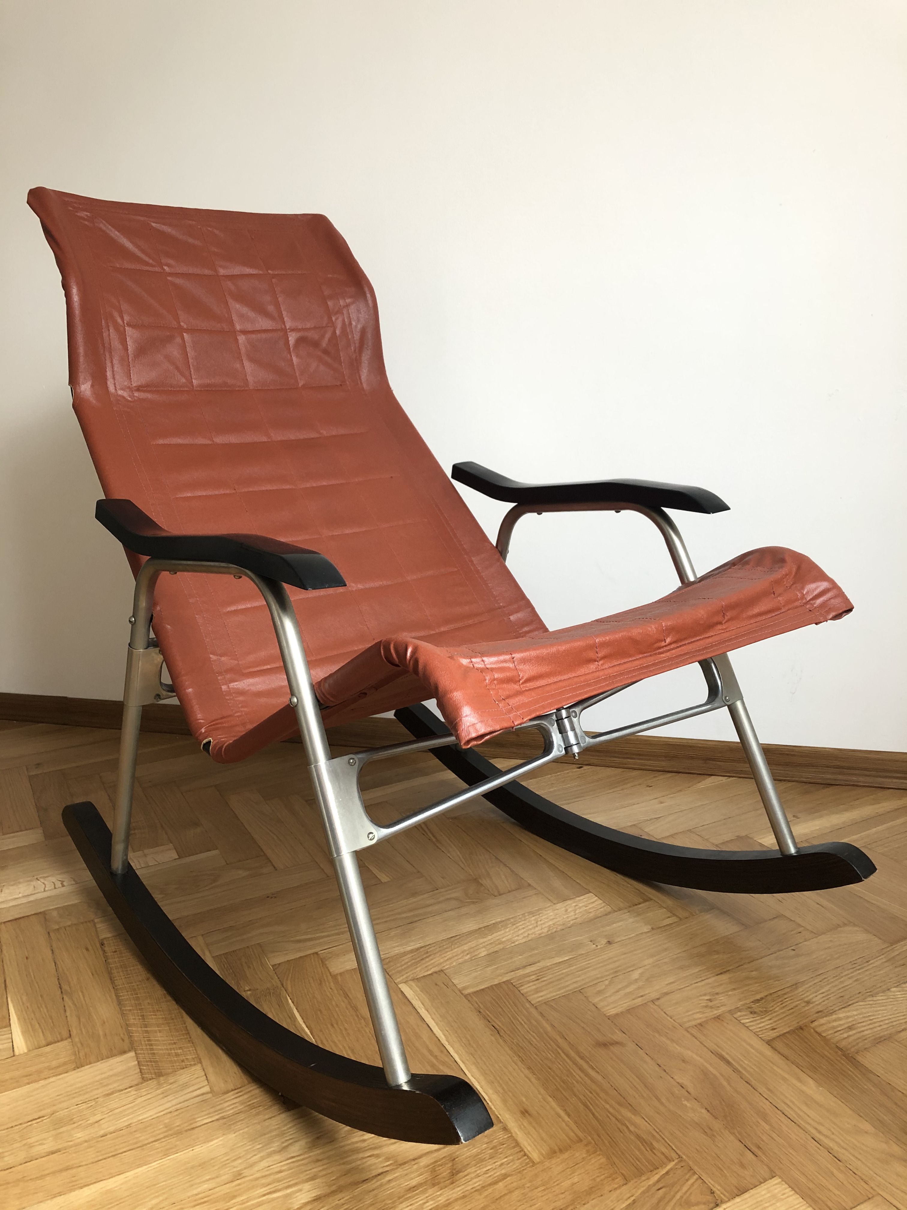 Japanese leather rocking chair by Takeshi Nii, 1950s