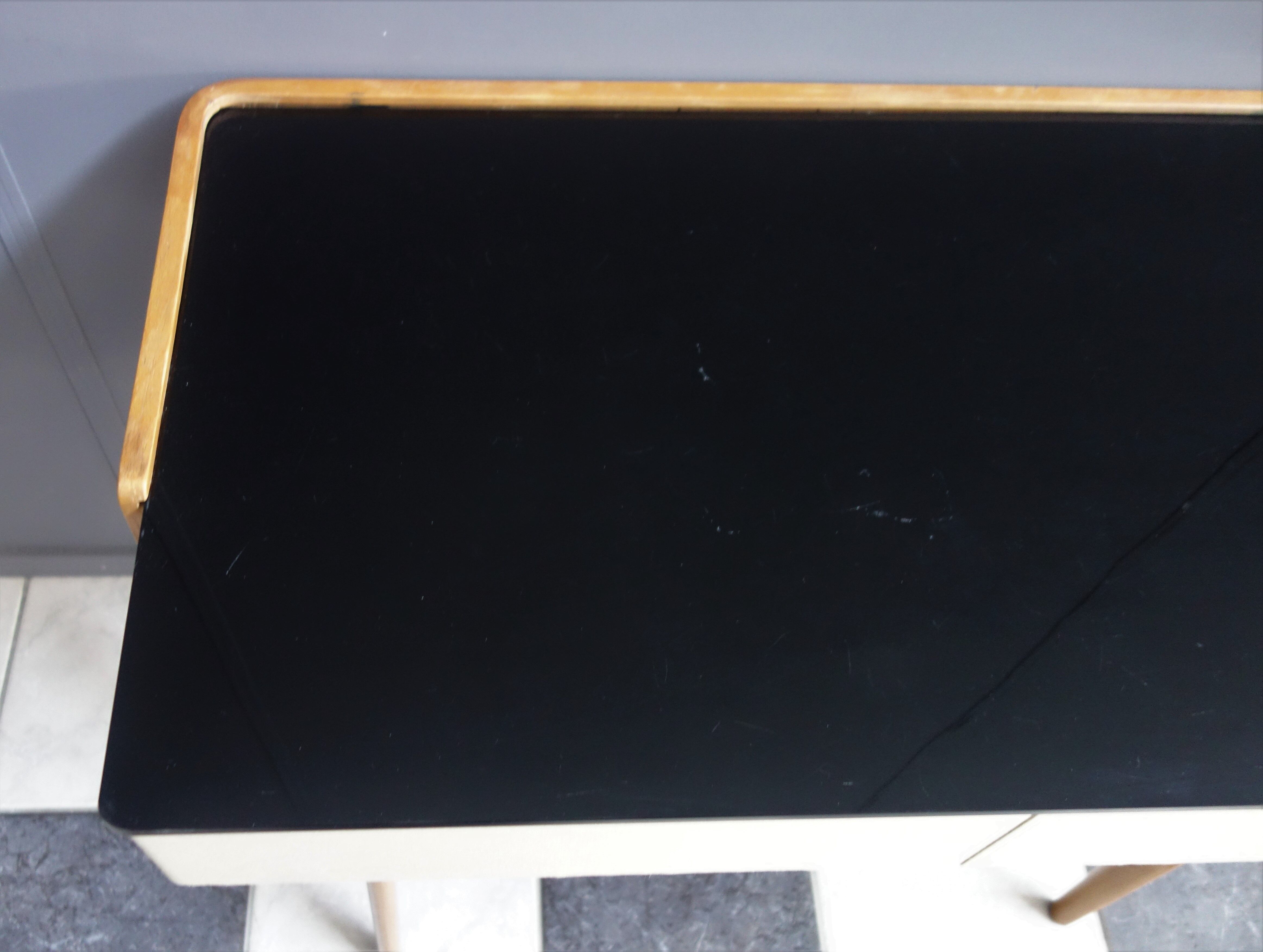 Writing desk table with Black Opaxit glass top 1960s