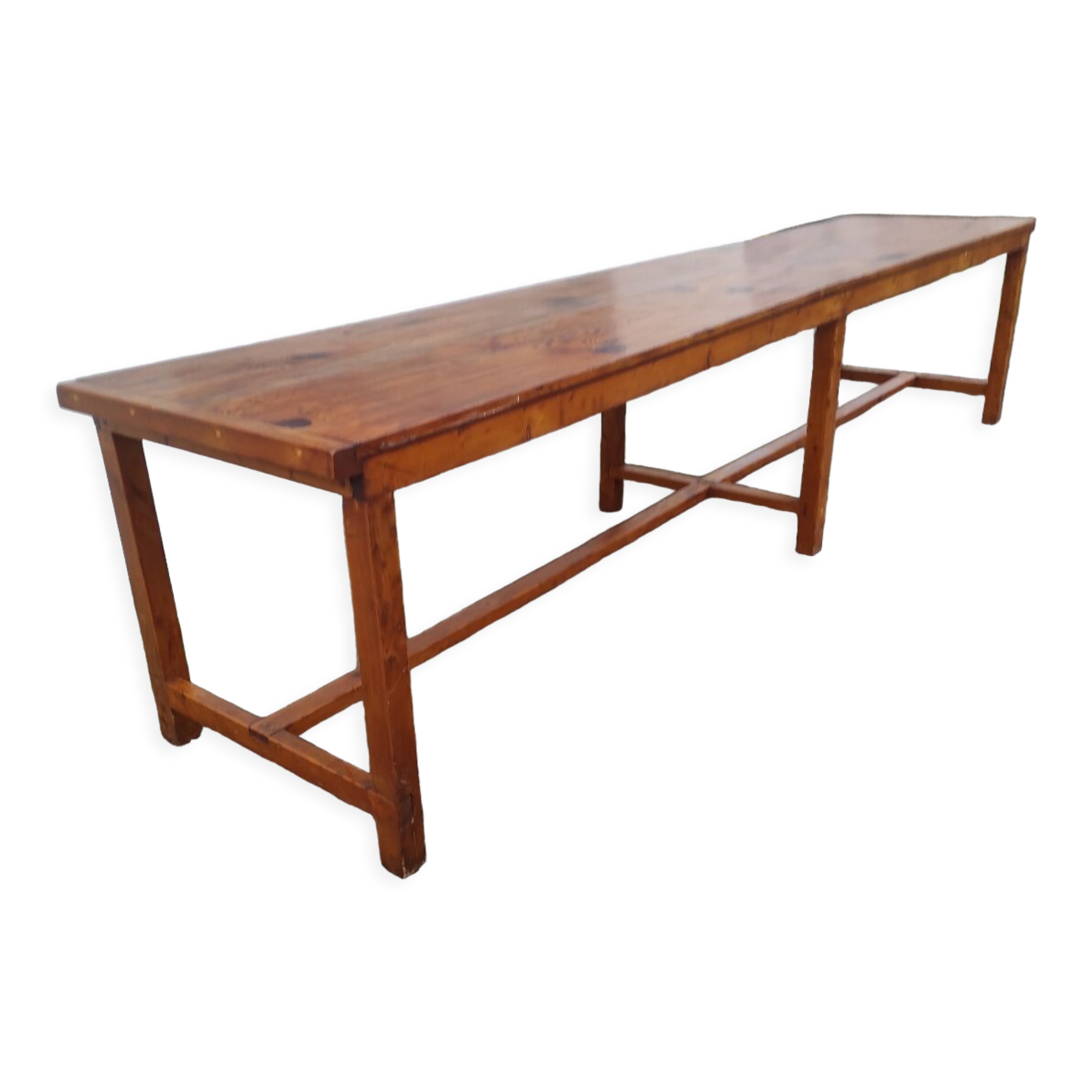 Old country farmhouse table of 3m50 for 12 people with rustic fir spacers