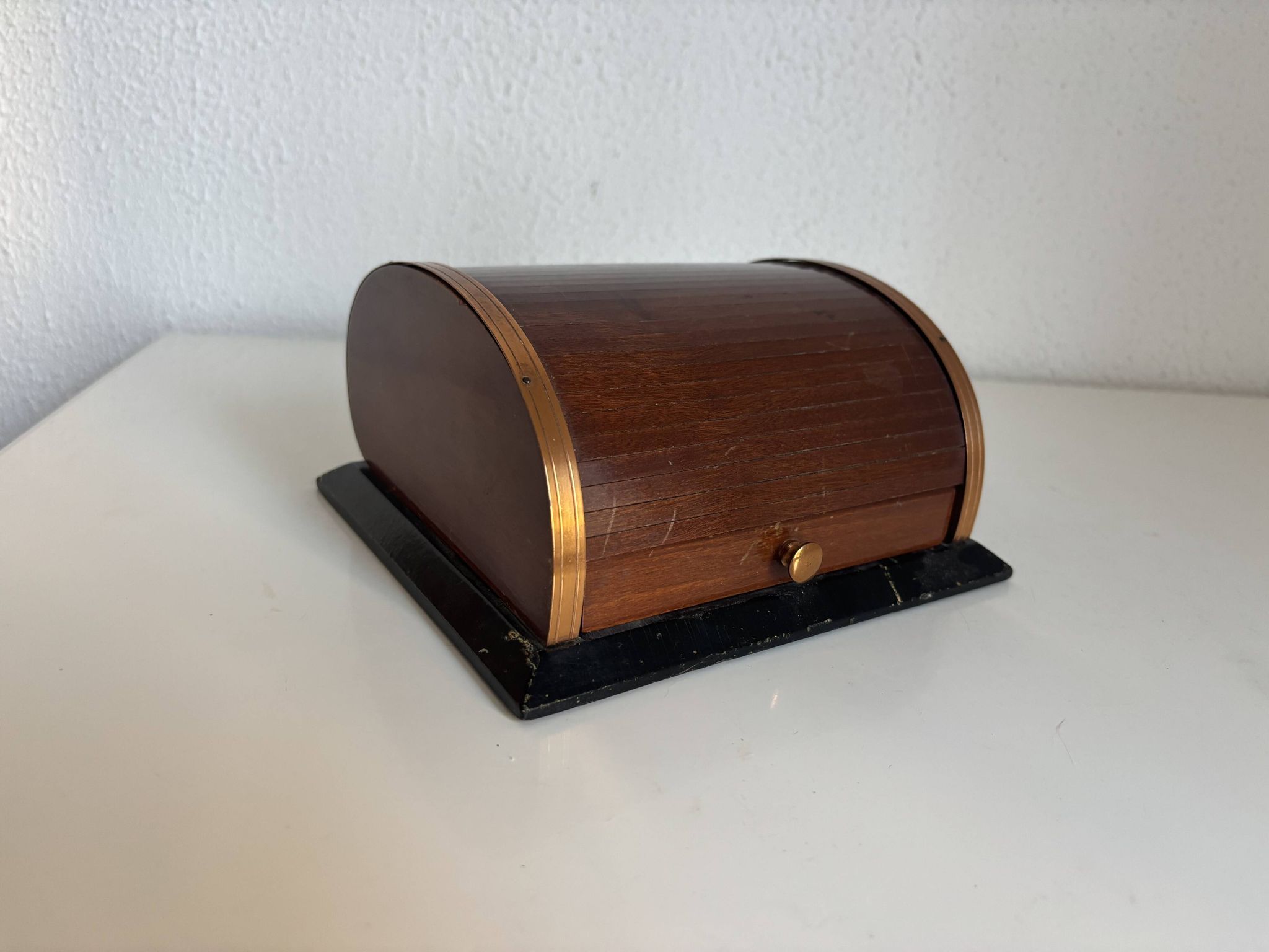 Vintage 1960 cigarette holder ashtray dispenser wood metal - 19 x 15 cm