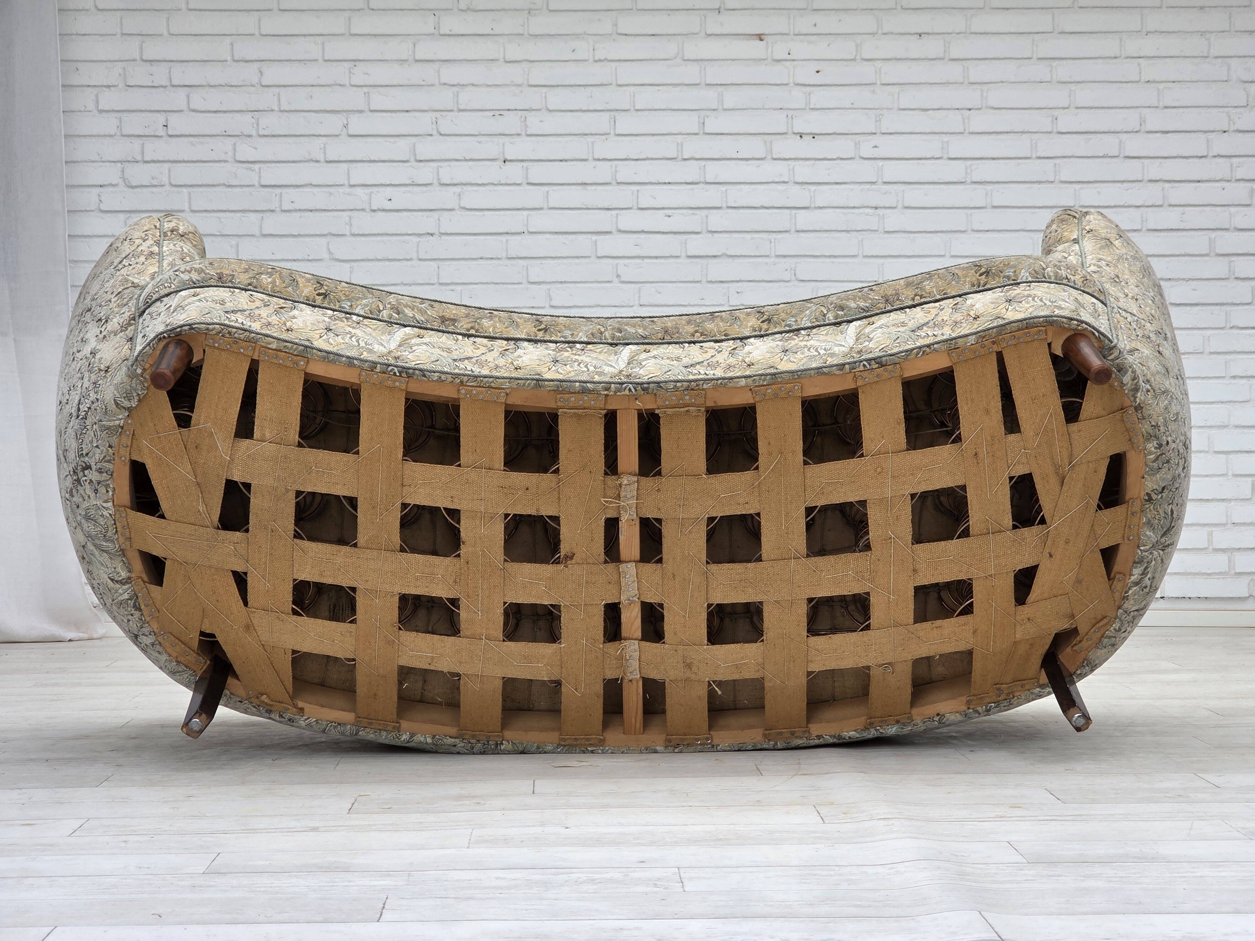 1970s, Danish 3 seater curved sofa, original multicolor furniture fabric.