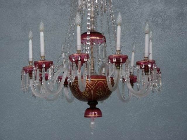 Chandelier pendants 19th golden colored glass and gilding