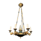 Lustre de style Empire en bronze, tôle verte et flamme en verre moulé