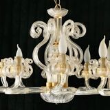 Lustre en verre Murano et structure or 1980