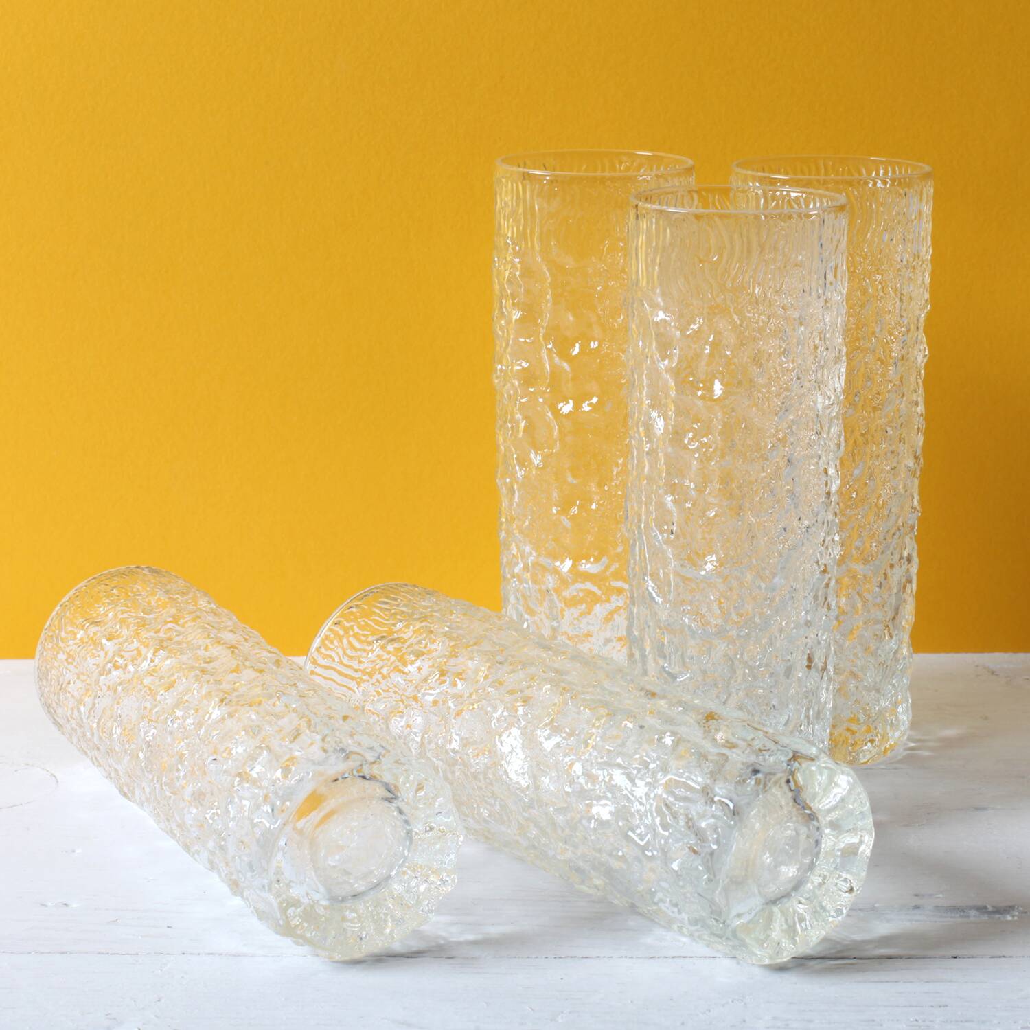 Set of 5 Vintage Bark Patterned Tumblers / Mid-Century Pressed Glass /Italy