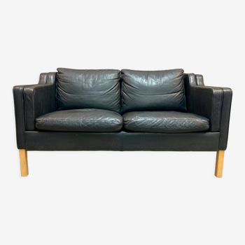 Sofa 2 places black leather Scandinavian design