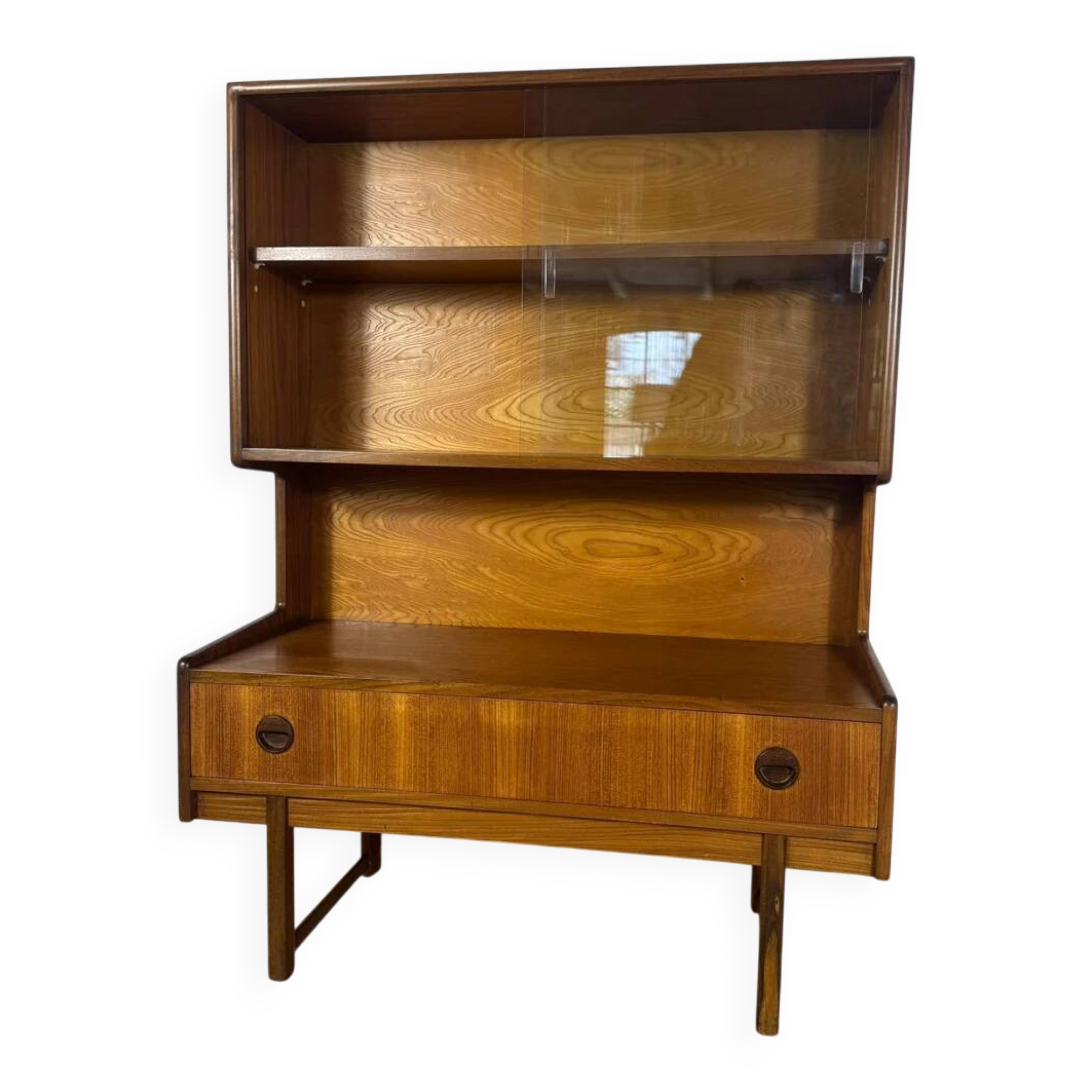 Vintage teak bookcase with glass doors – Scandinavian mid-century elegance