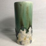 Vase rouleau ancien céramique émaillée vert
