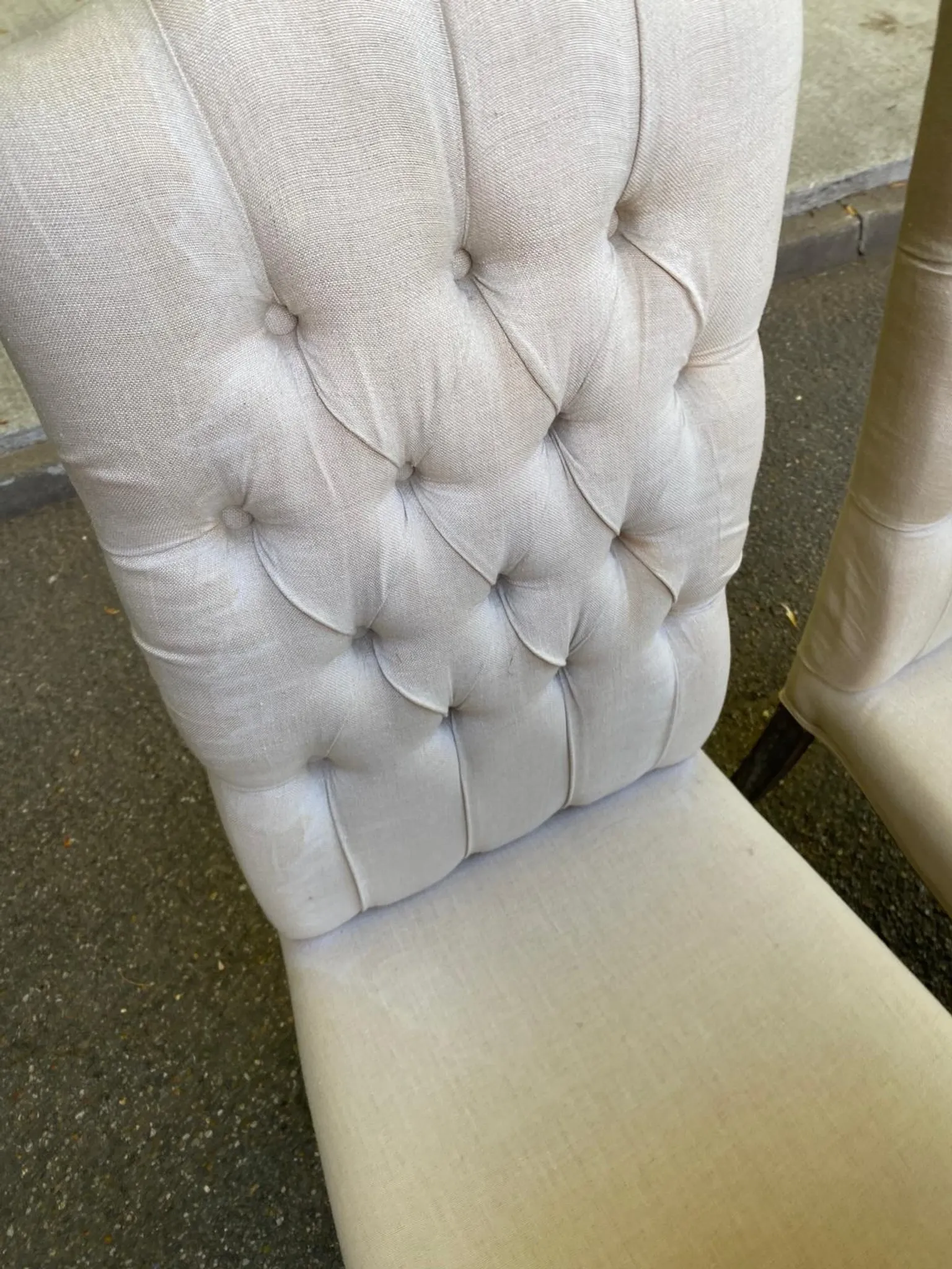 4 upholstered chairs in linen and ash, Maisons du Monde model Chloé.