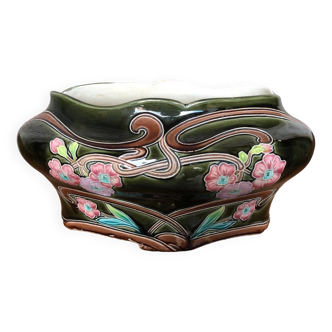 Old Art Nouveau Planter G De Bruyn Vintage Enameled Ceramic