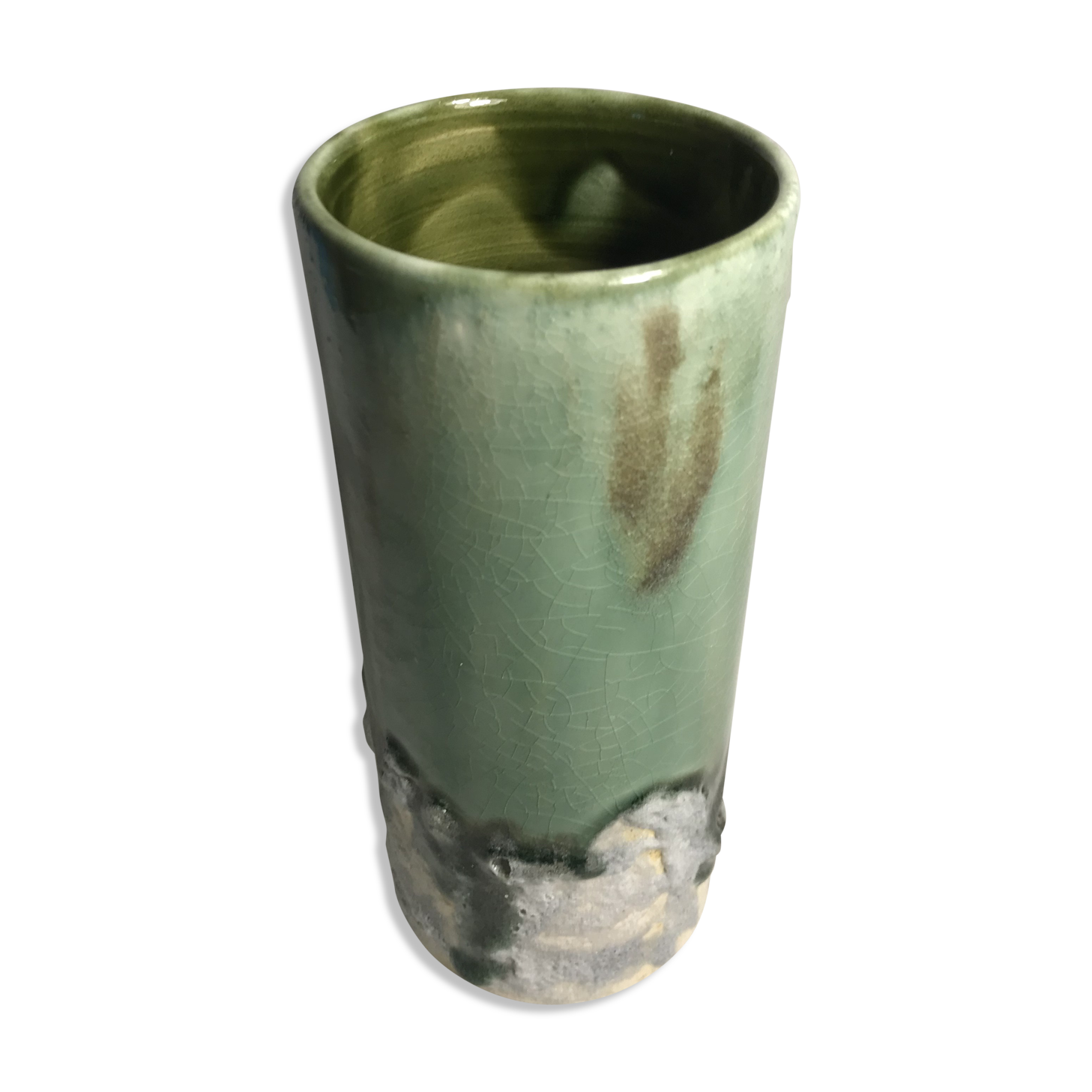 Roll old glazed ceramic vase green