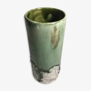 Roll old glazed ceramic vase green
