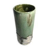 Vase rouleau ancien céramique émaillée vert