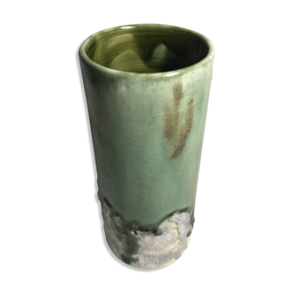 Roll old glazed ceramic vase green