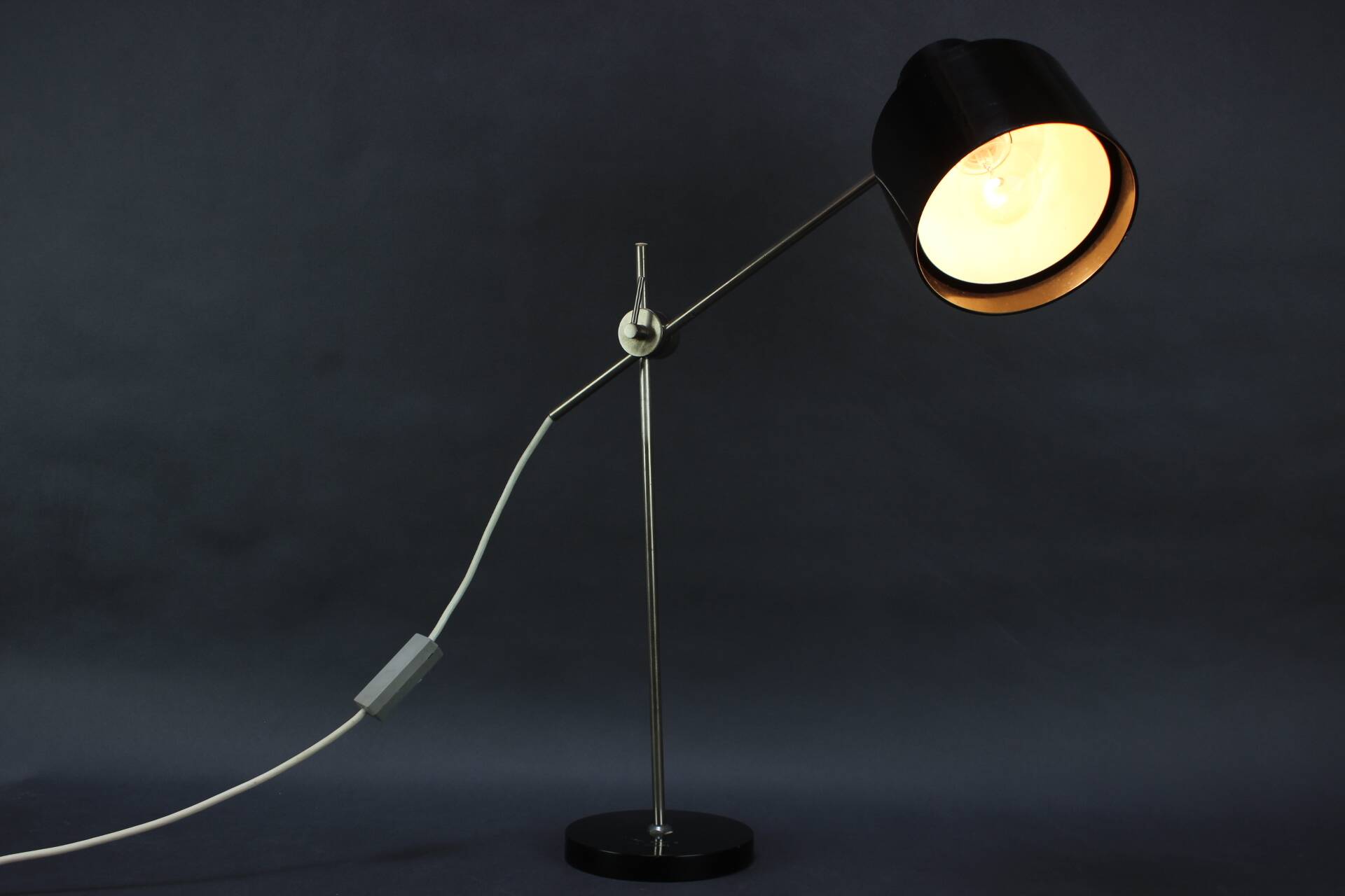 Adjustable Black Bakelite Industrial Table Lamp / Czechoslovakia, 1970s