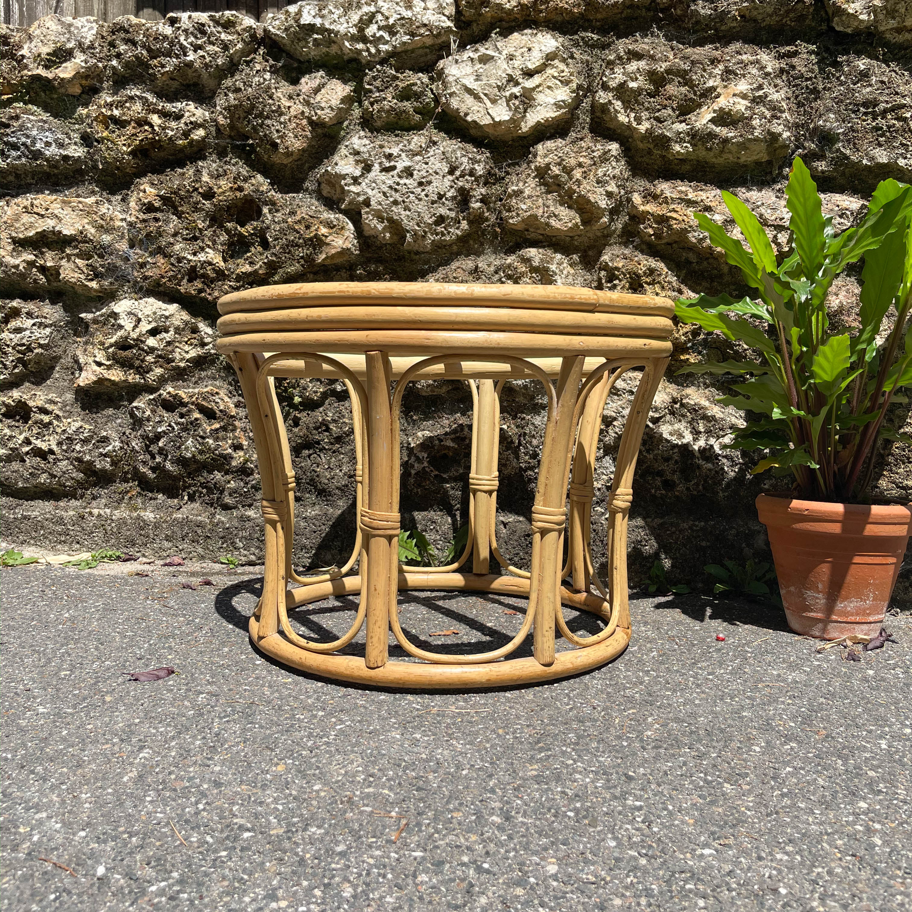 Tabouret en bambou années 50