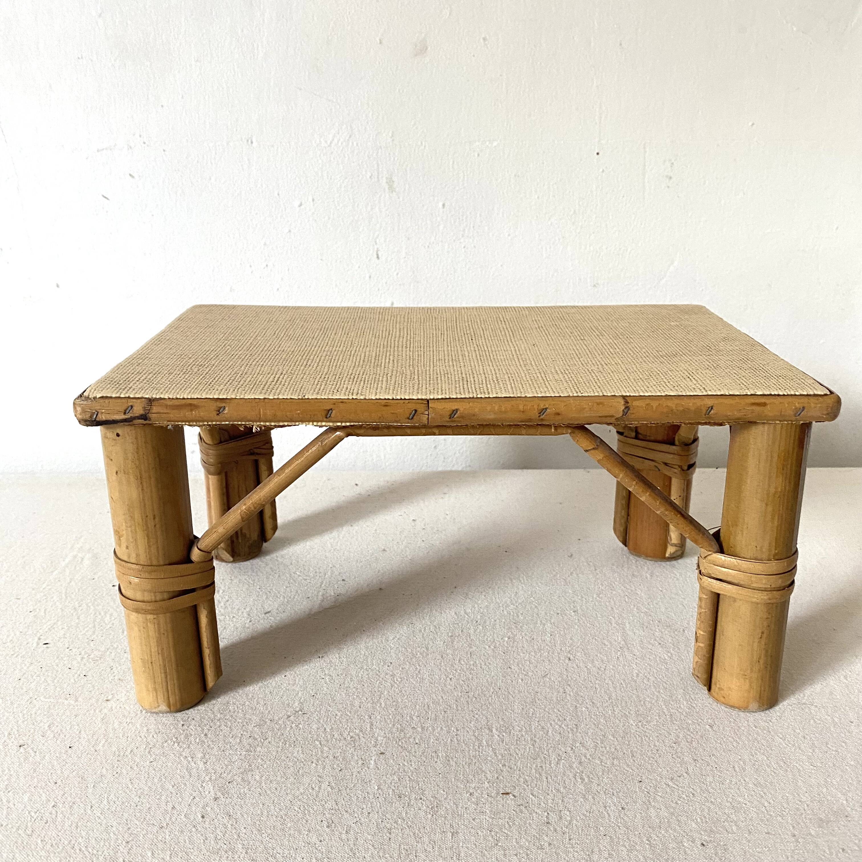 Vintage rattan low stool, 60s