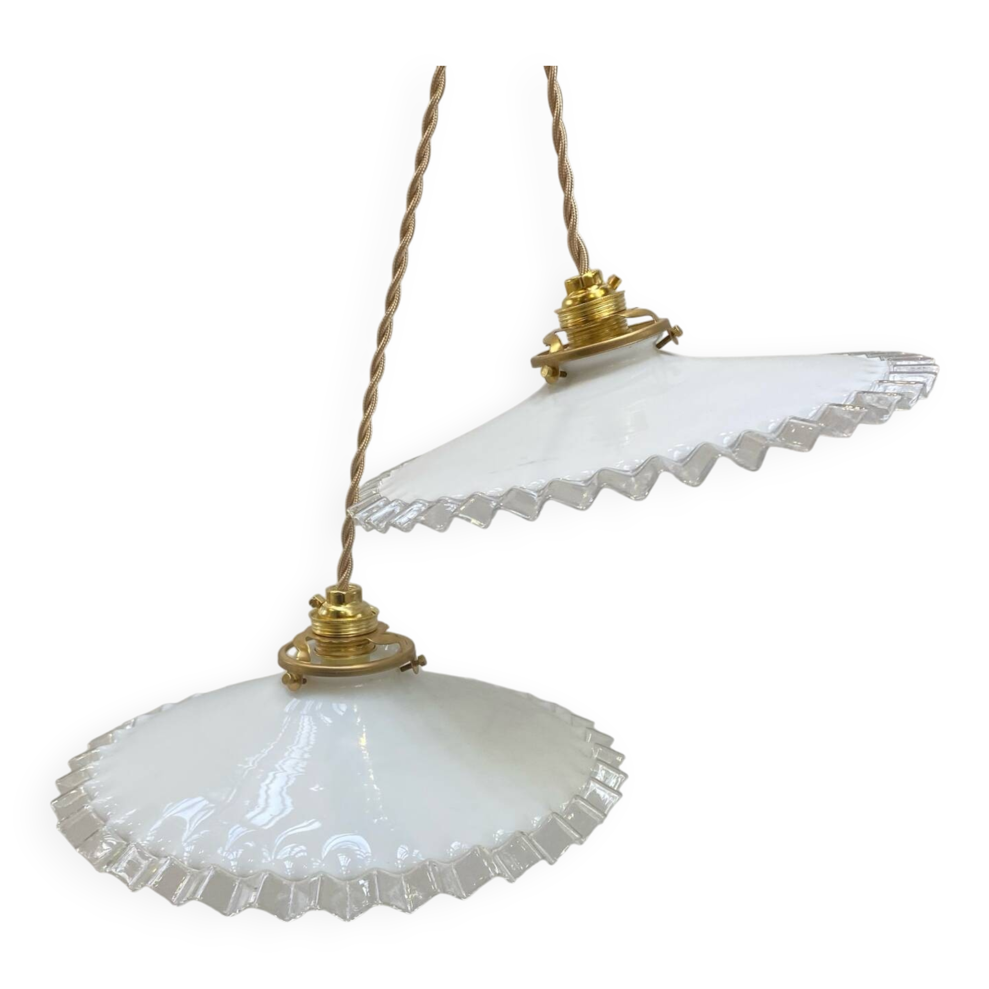 Pair of white opaline pendant lights