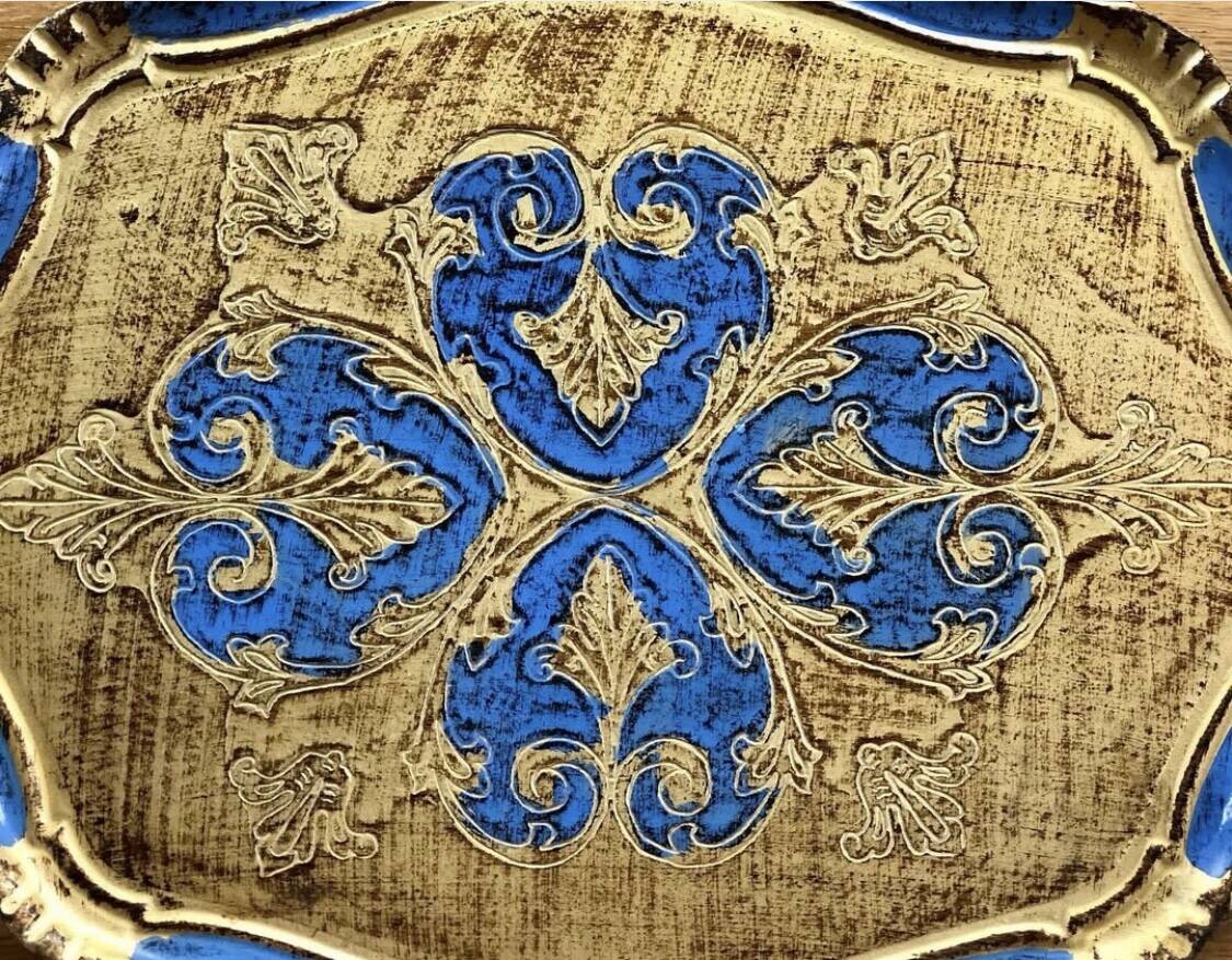 Ancien plateau Florentin bleu et or
