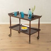 Classic serving trolley from the 1960s, solid Macoré frame with two Macoré veneer shelves and brass castors