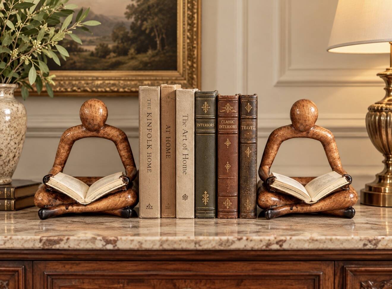 Carving Wooden Sculptures Book End, Decorative Figurine of Book Holder