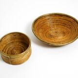 A pair of beautiful Italian Mid Century Modern bamboo bowls with brass rims
