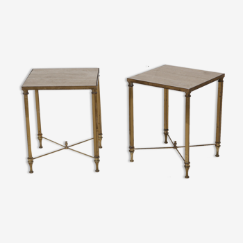 2 side tables in brass and travertine