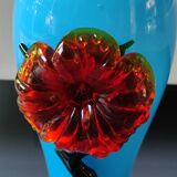 Stylish designer vase in Murano art glass. Embossed floral motif. Height 23 cm.