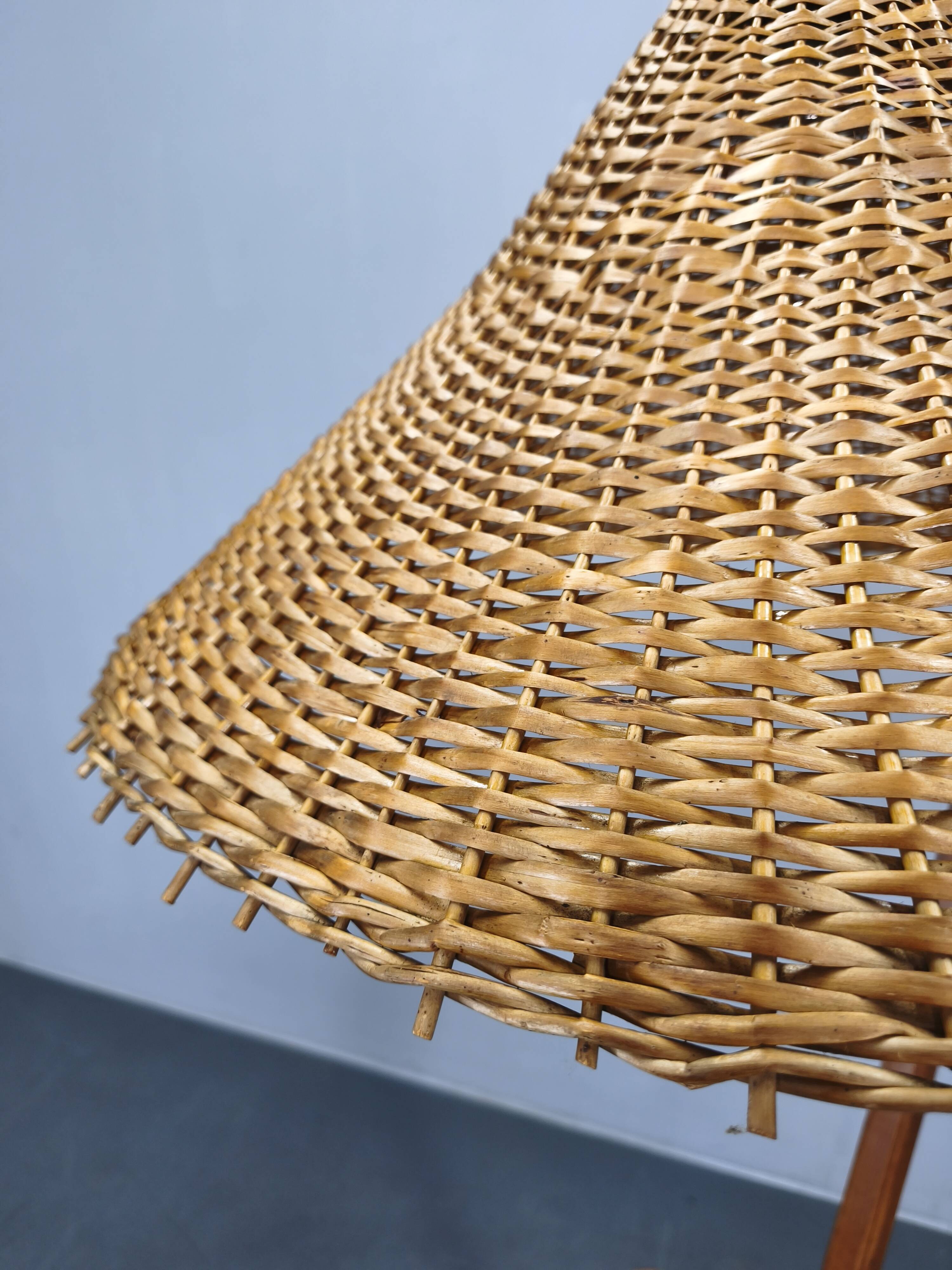 Mid-Century Floor Lamp with Rattan Shade, Czechoslovakia, 1960s