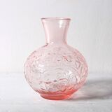 Vintage Small Pink Pressed Glass Vase with Flowers Pattern / Italy / 1960s