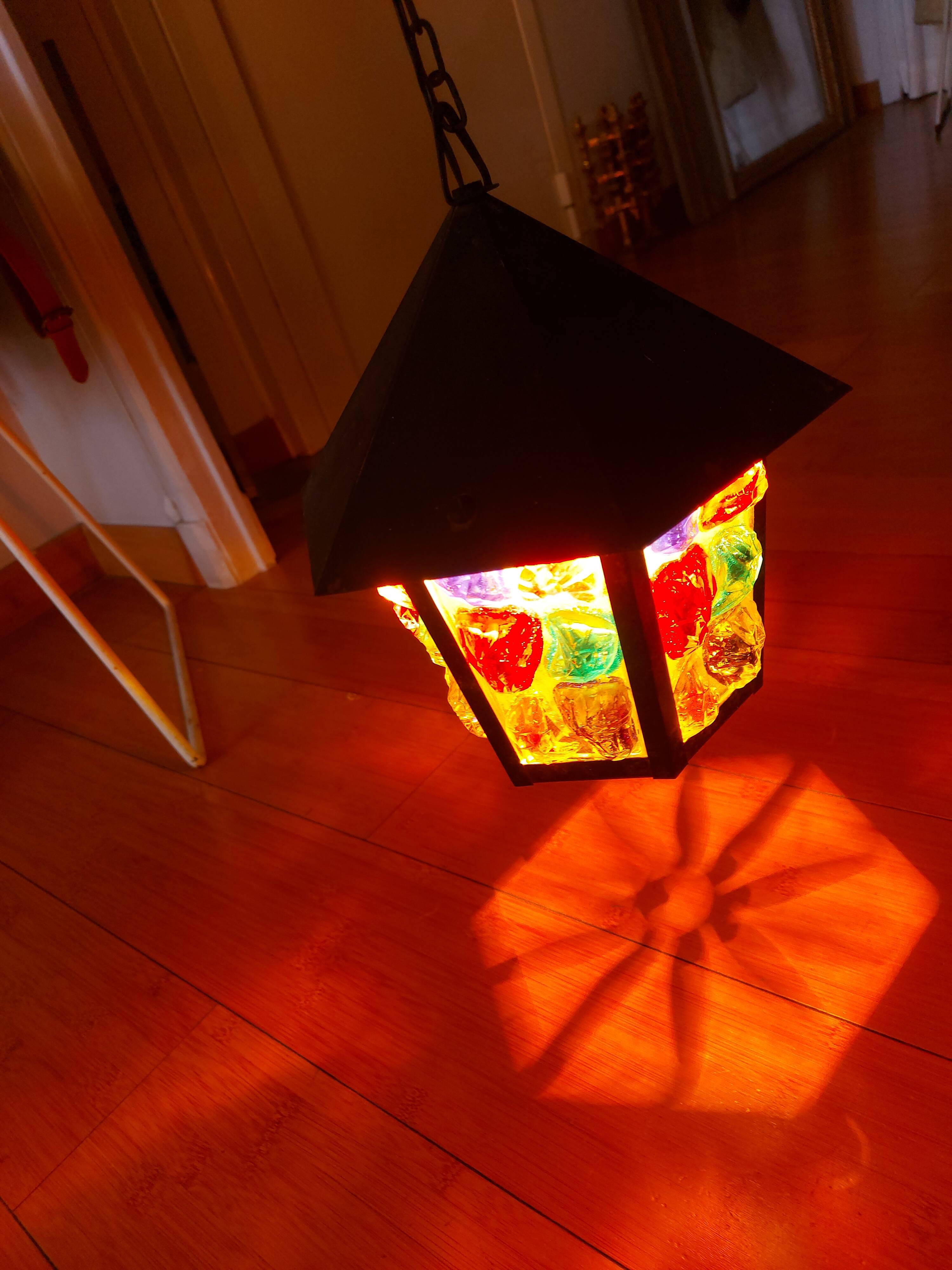 Pendant light, stained glass vestibule lantern