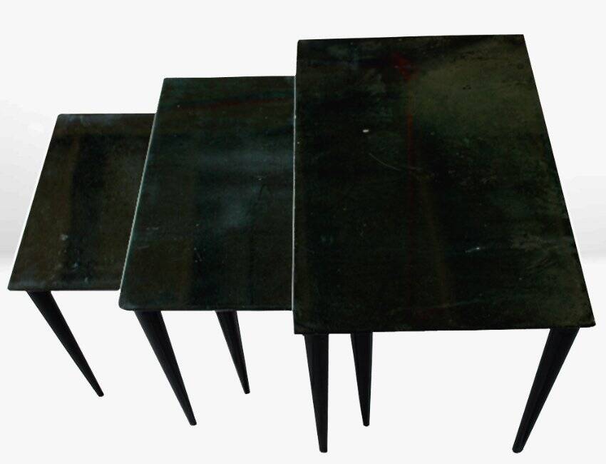 Nested Tables in Emerald Green Parchment by Aldo Tura, 1955