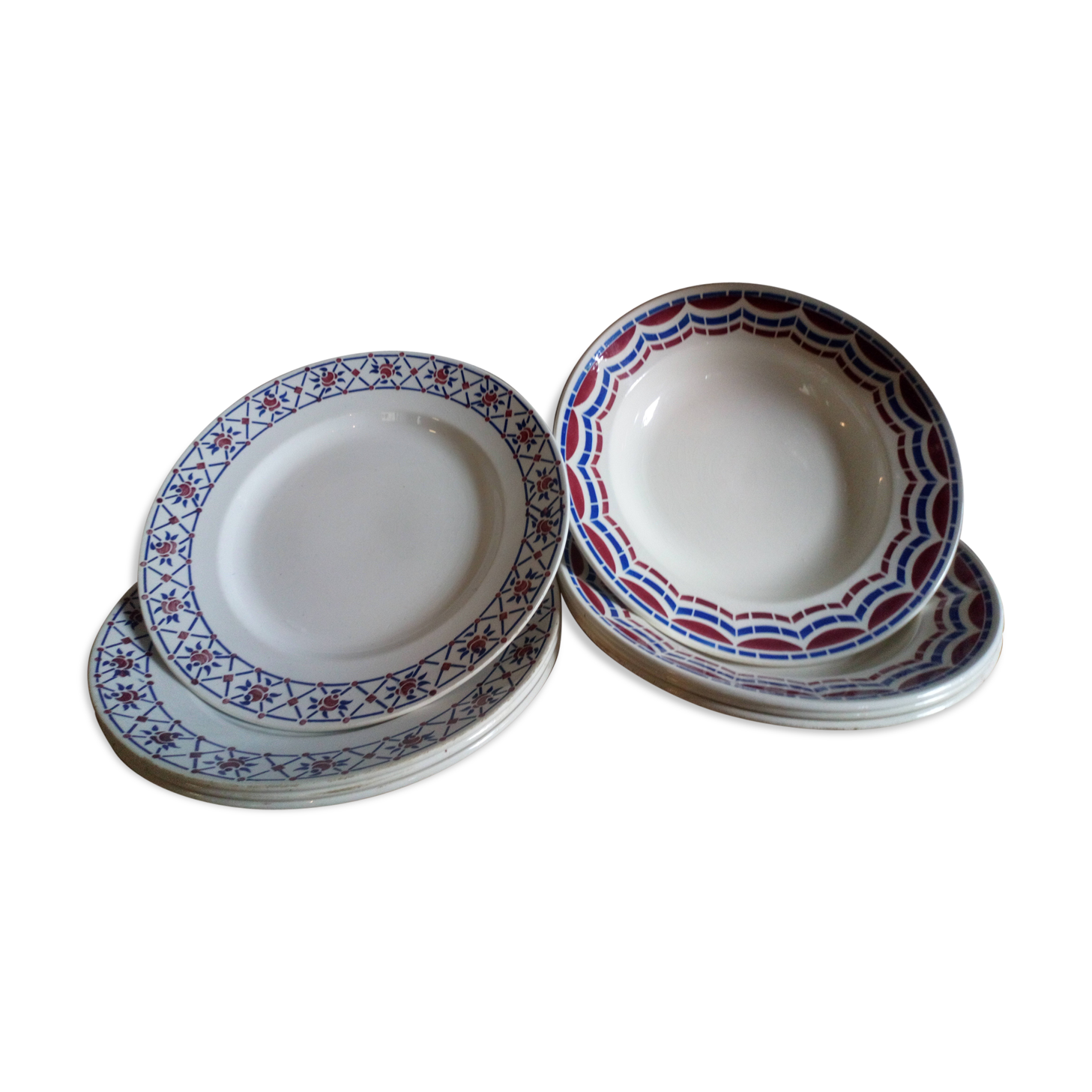 Assorted eight old plates of Badonviller and Mill of Wolves