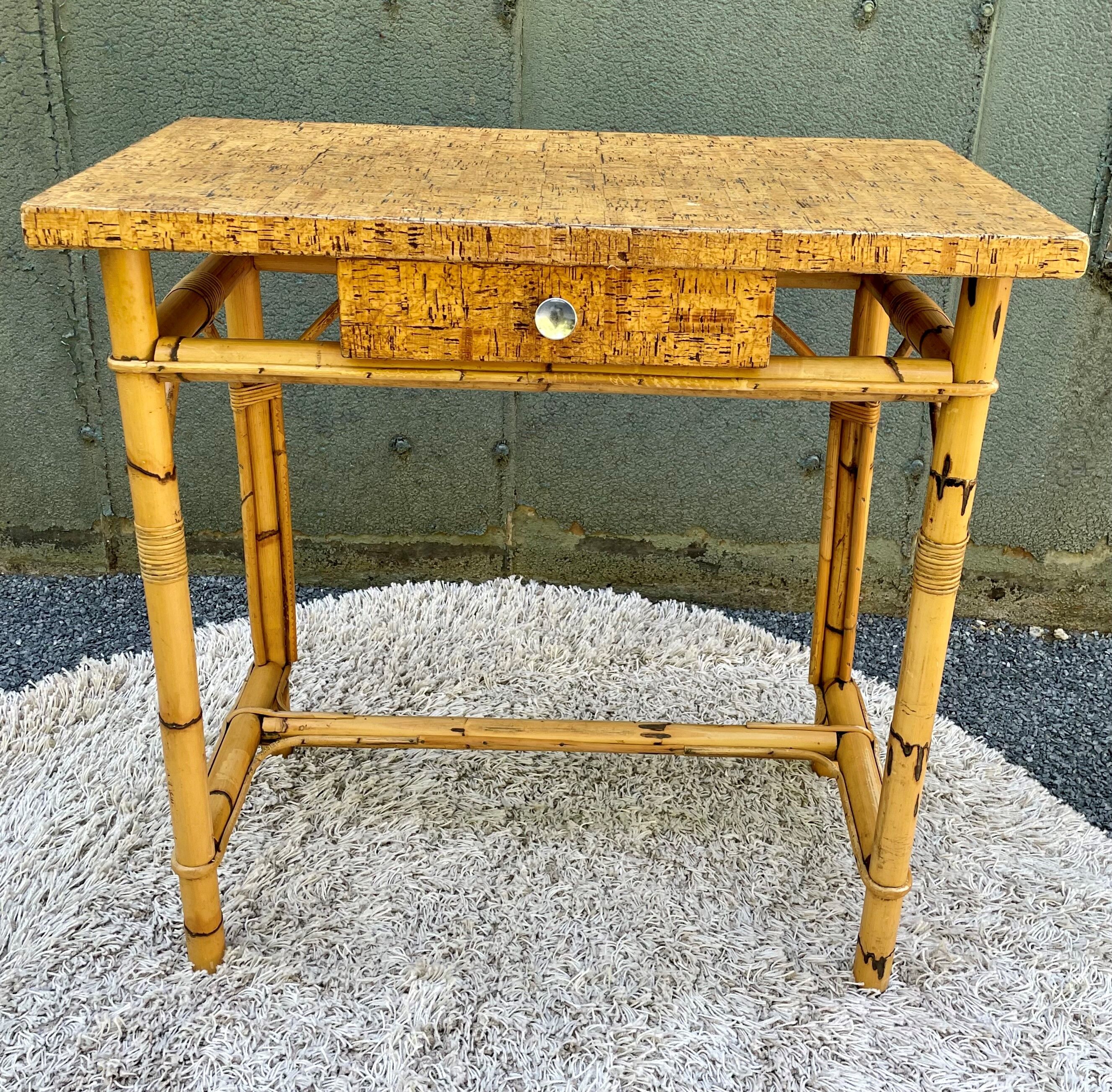 Vintage cork and rattan desk