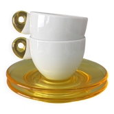 Tasses à espresso vintage Fratelli Guzzini et soucoupes jaunes – Ensemble de 2