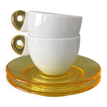 Vintage Fratelli Guzzini Tazza Espresso Cups & Yellow Saucers – Set of 2