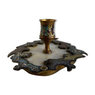 Bougeoir à main bronze cloisonné