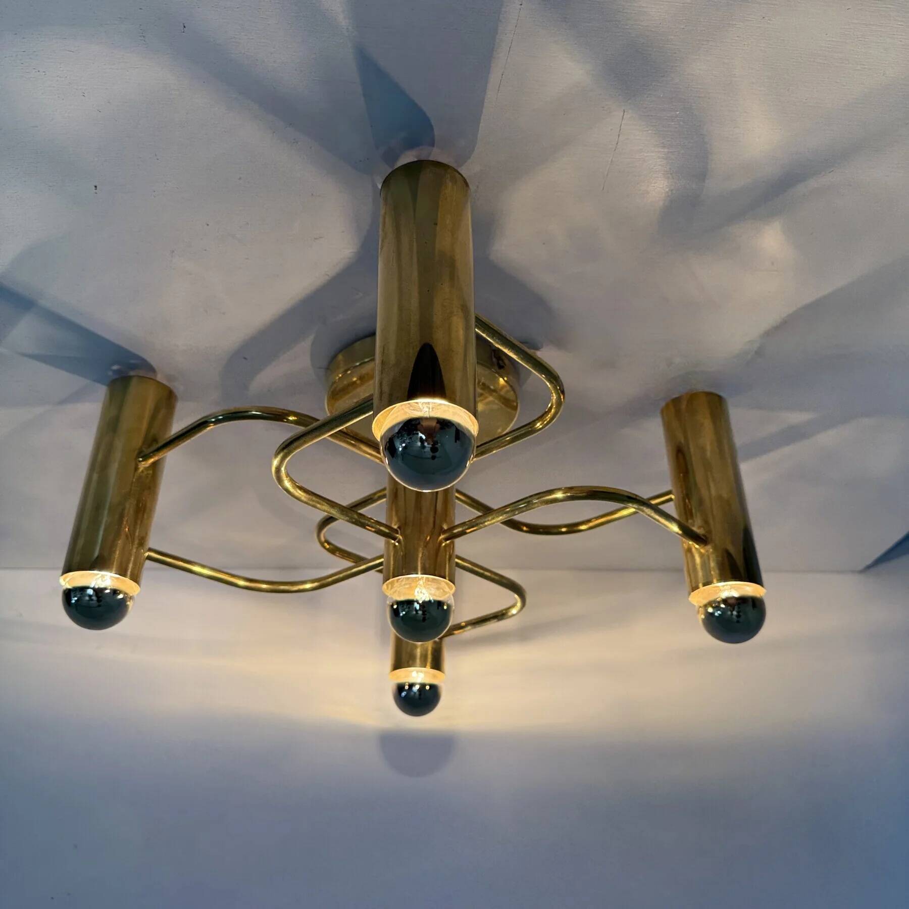 Vintage mid-century modern brass ceiling lamp Leola flushmount by Sciolari, Germany, 1970s