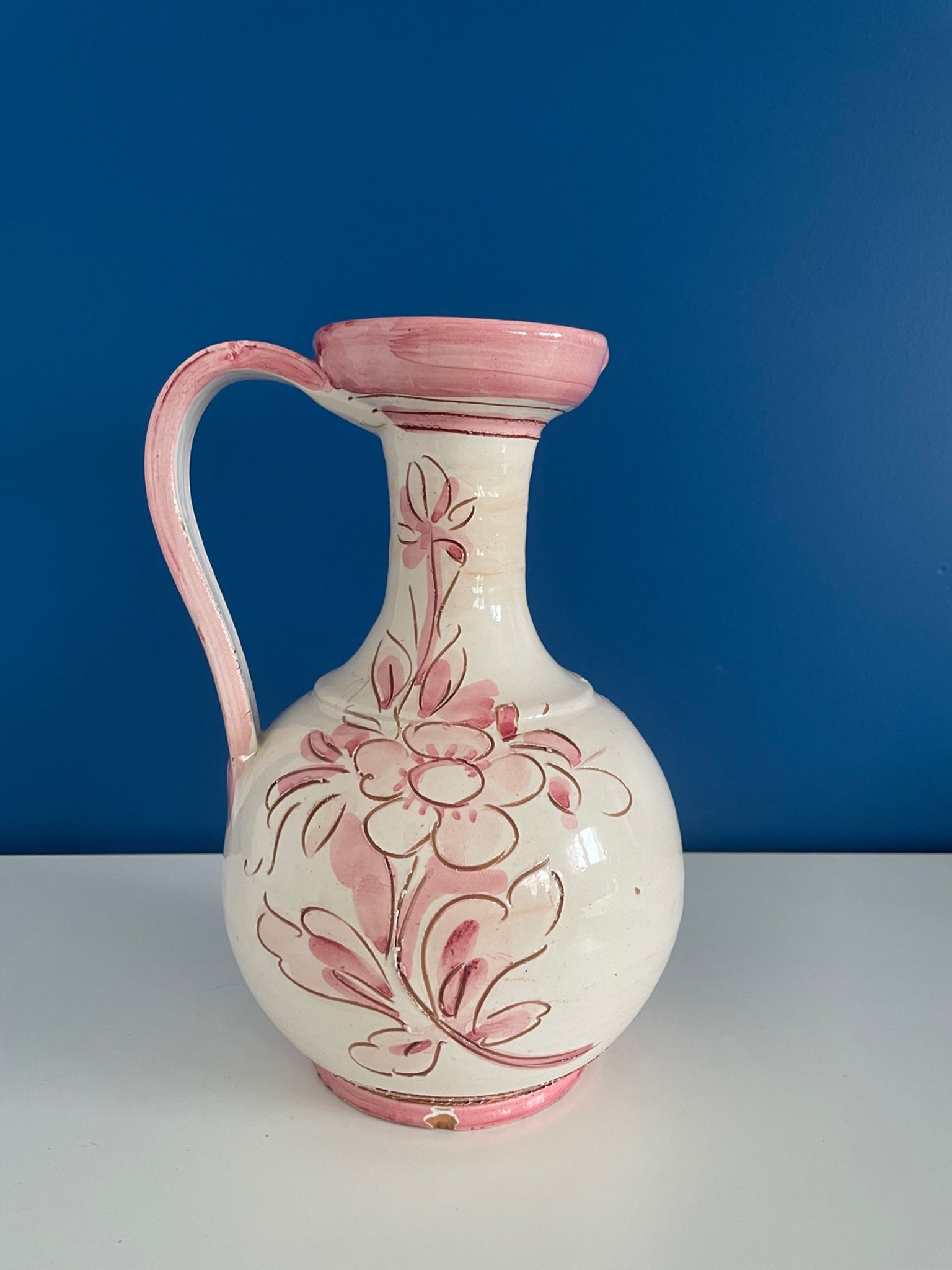 Vase pichet rose et blanc italy