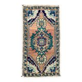 Small vintage turkish rug 90x48 cm, short runner, tribal, shabby, mini carpet
