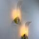 Pair of Murano frosted glass leaf sconces, gilt brass, Italy, 1970s