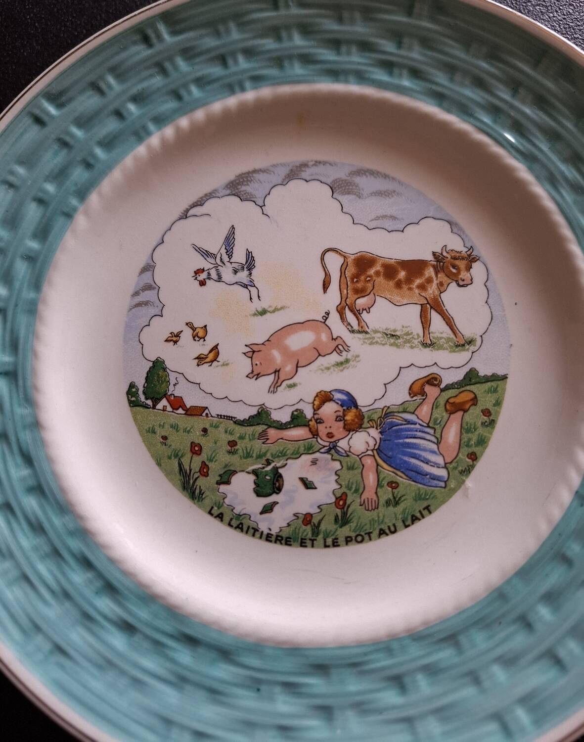 Vintage dessert service Les fables de la Fontaine