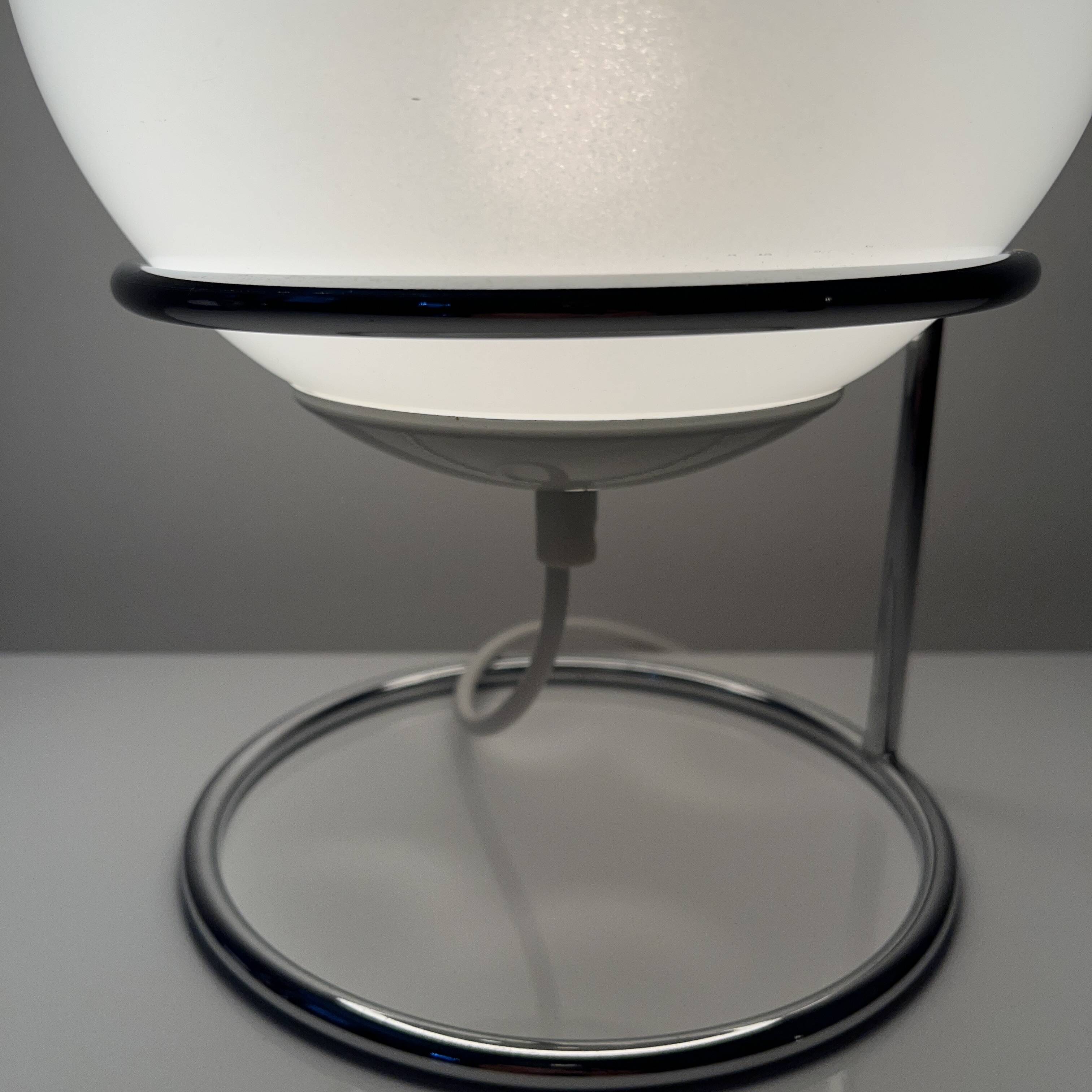 Spherical accent lamp in chrome steel and opaline glass space age
