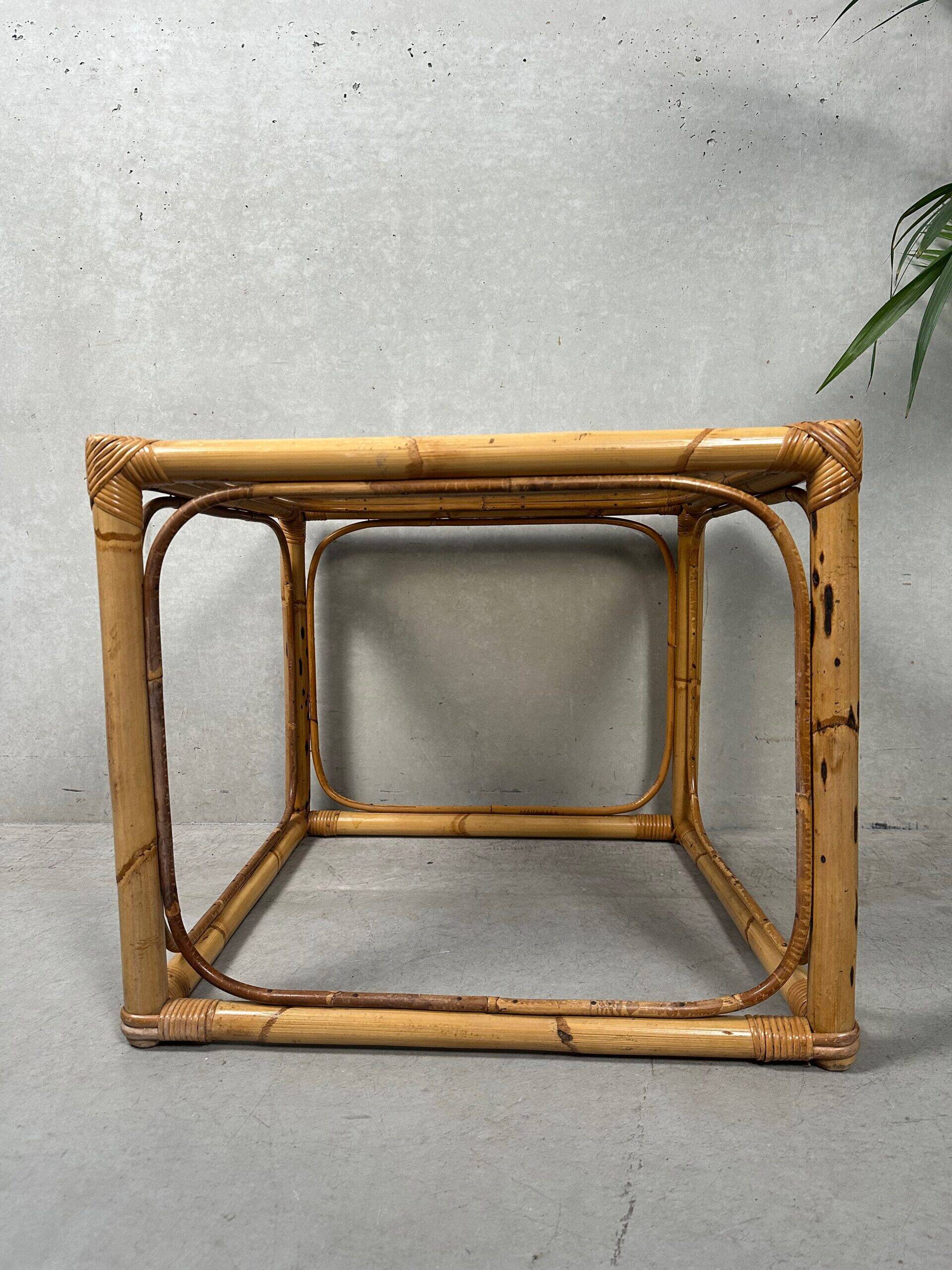 Vintage side table – bamboo and glass
