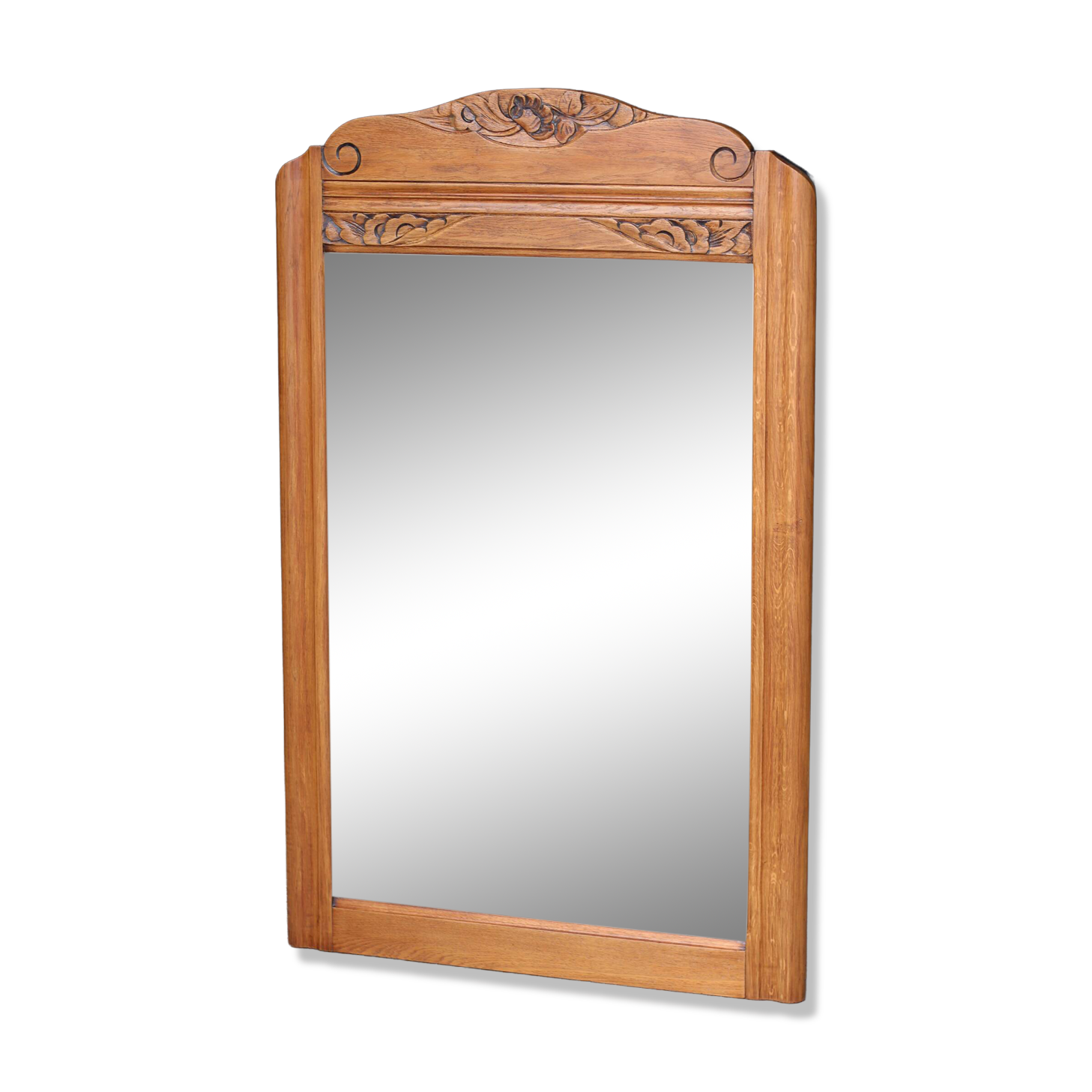 Art Deco fireplace mirror in light oak. Mercury glass.