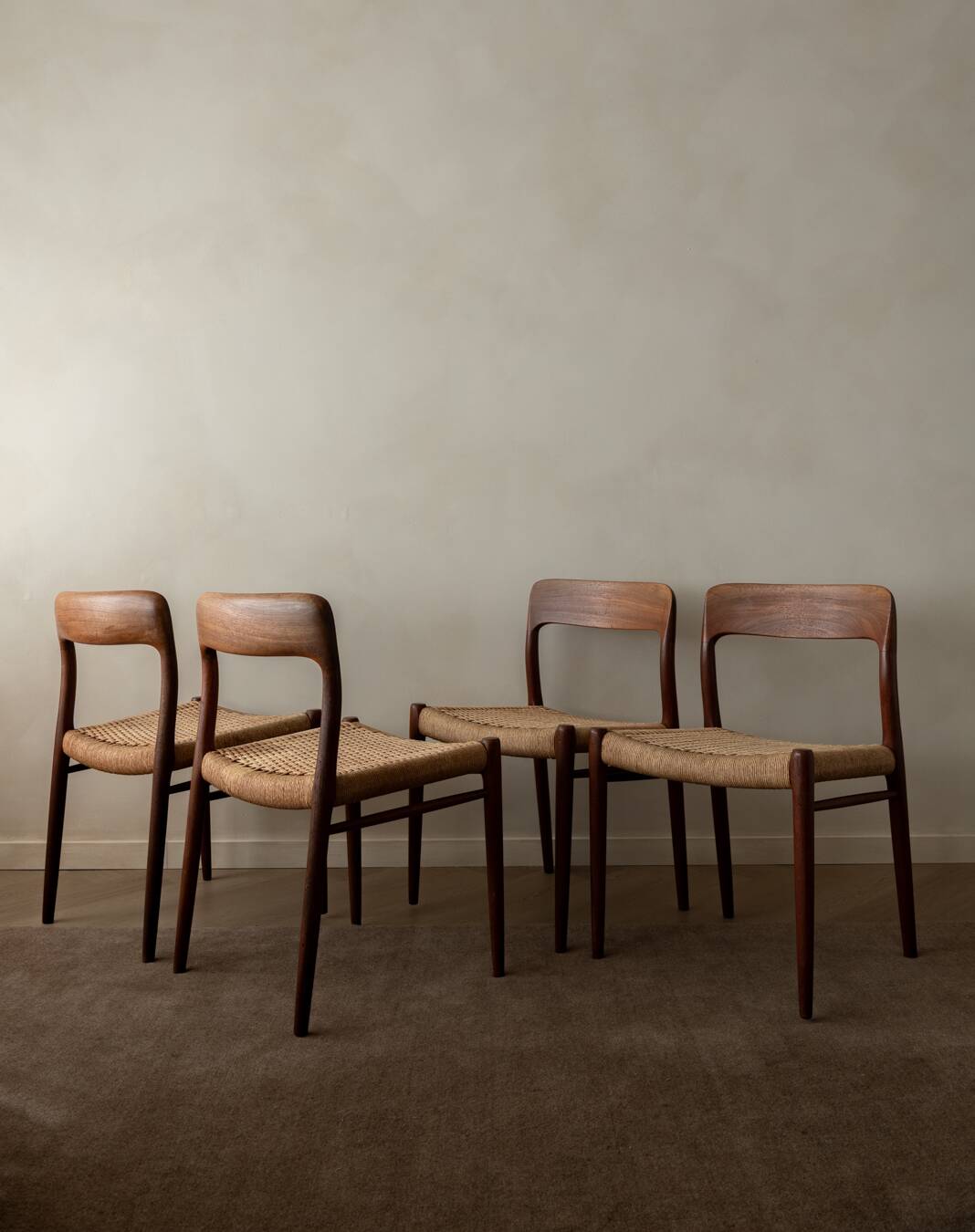 Vintage Danish Teak Dining Chairs Model 75 Niels O. Møller 1950s Set of 4