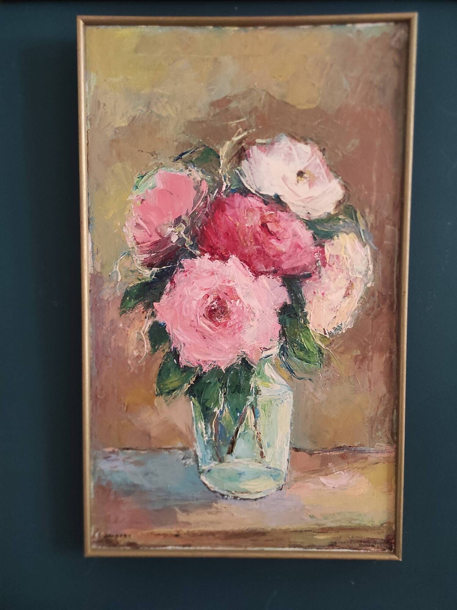 Vintage oil painting of flowers signed Jaobert