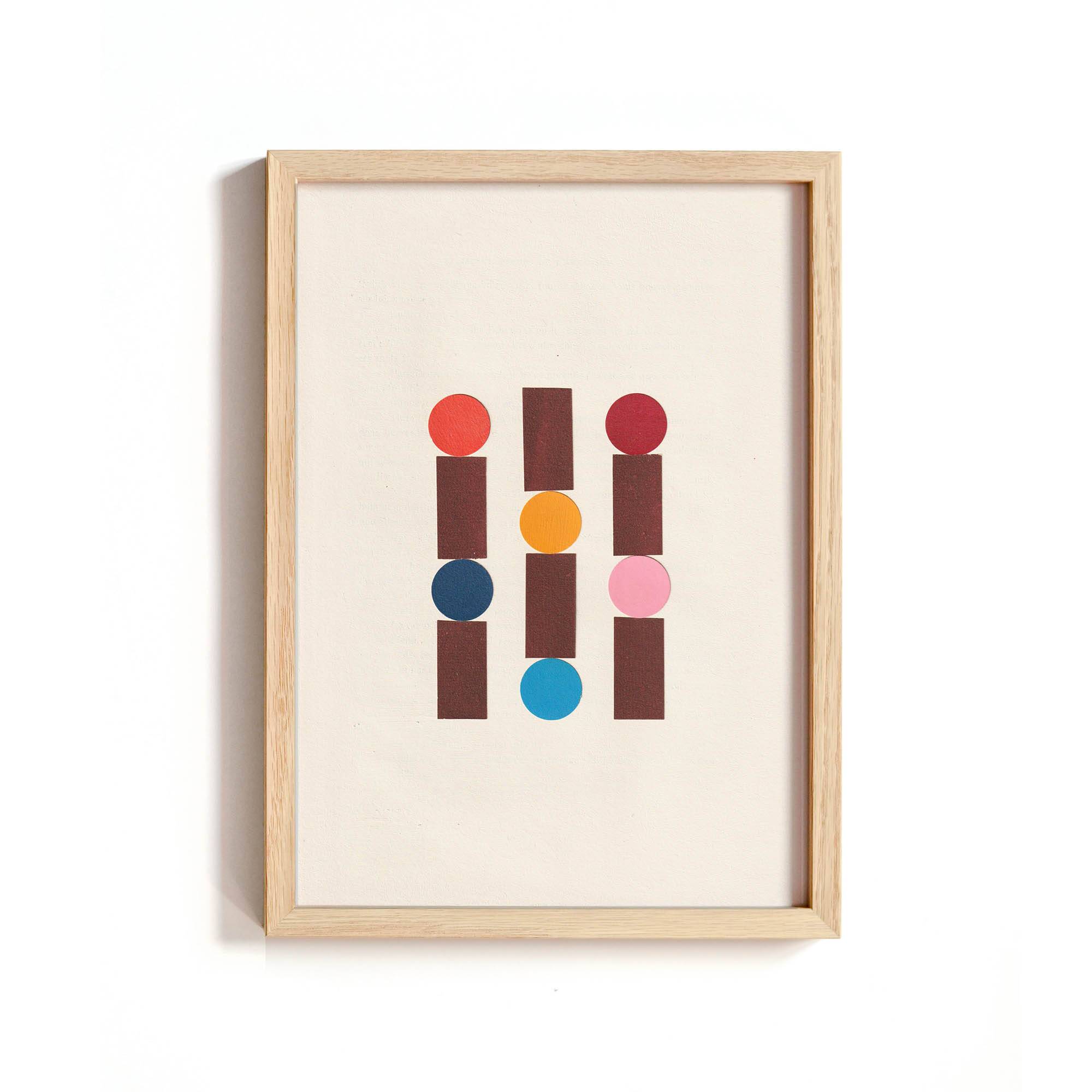 Collage sur papier ancien multicolors signé Eawy