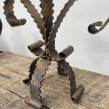 Brutalist candle holder folk art - wrought iron candlestick